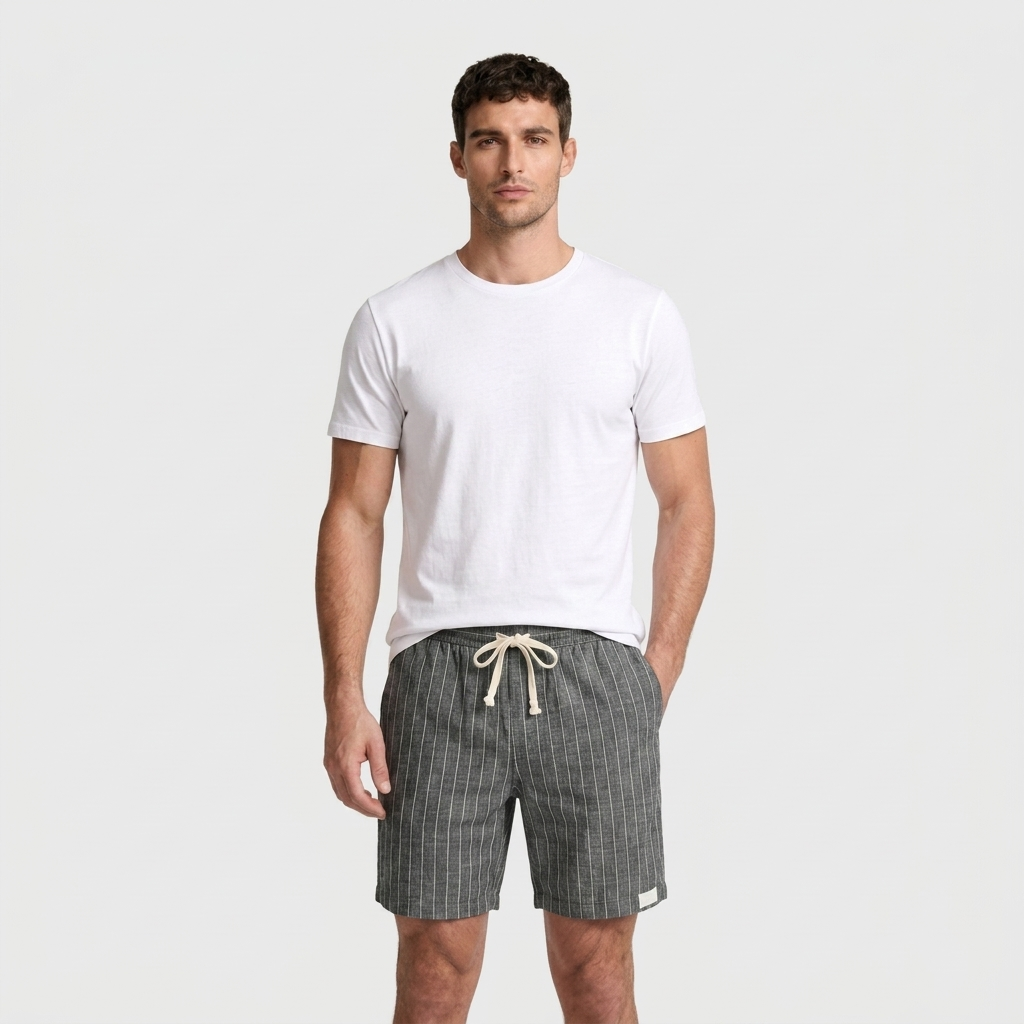 Pinstripe Shorts Contrast Drawcord Elastic Waist for Men