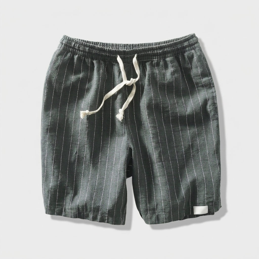 Pinstripe Shorts Contrast Drawcord Elastic Waist for Men