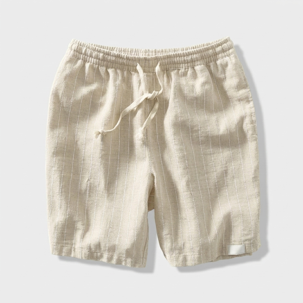 Pinstripe Shorts Contrast Drawcord Elastic Waist for Men