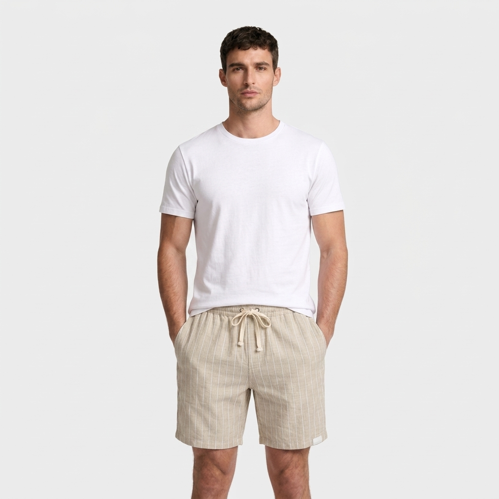 Pinstripe Shorts Contrast Drawcord Elastic Waist for Men