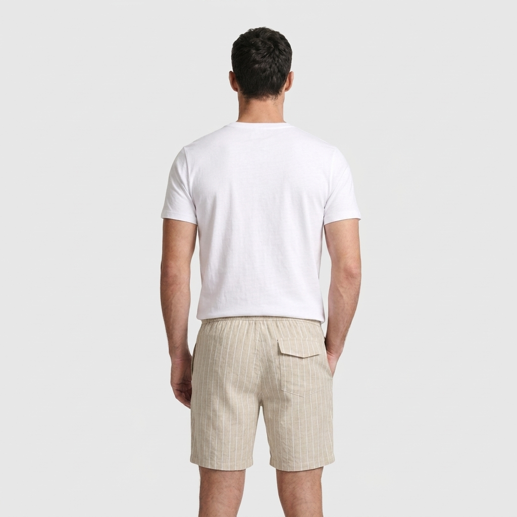 Pinstripe Shorts Contrast Drawcord Elastic Waist for Men