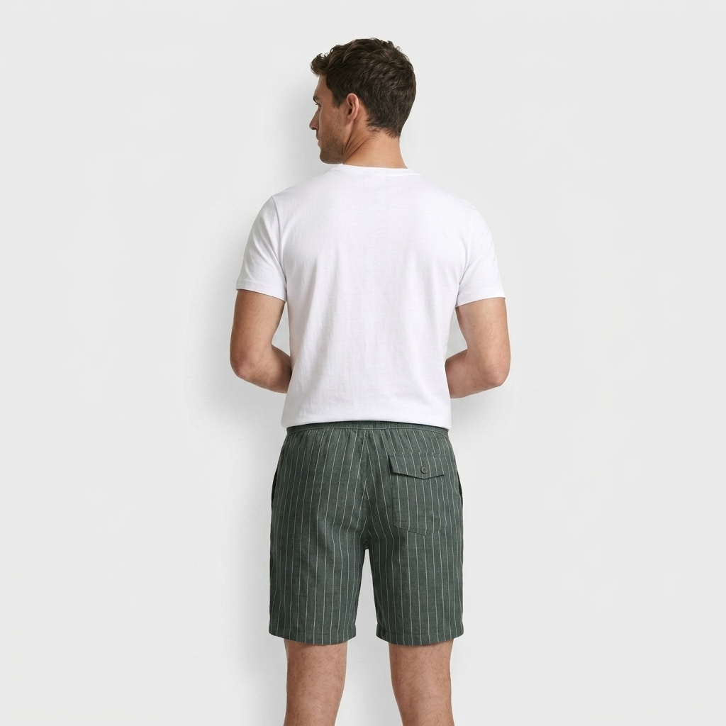 Pinstripe Shorts Contrast Drawcord Elastic Waist for Men