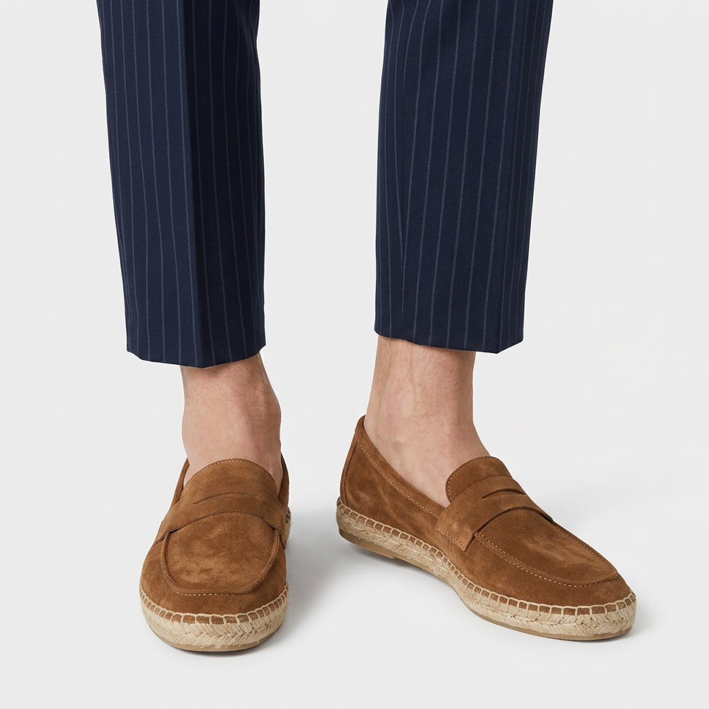 Suede Penny Loafer Espadrille Jute Sole for Men