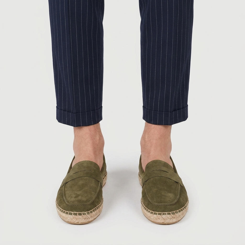 Suede Penny Loafer Espadrille Jute Sole for Men