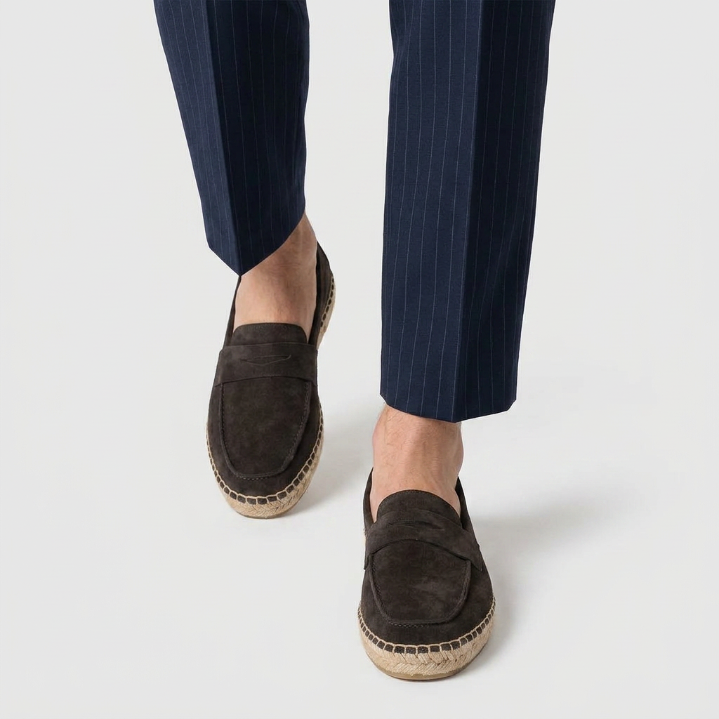 Suede Penny Loafer Espadrille Jute Sole for Men