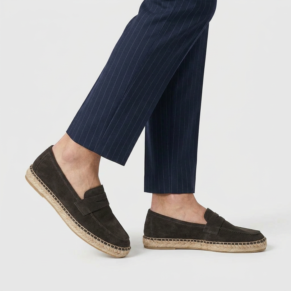 Suede Penny Loafer Espadrille Jute Sole for Men