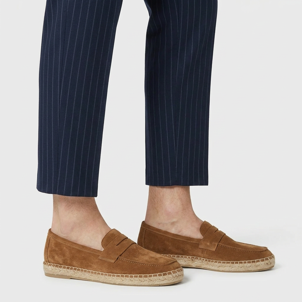 Suede Penny Loafer Espadrille Jute Sole for Men