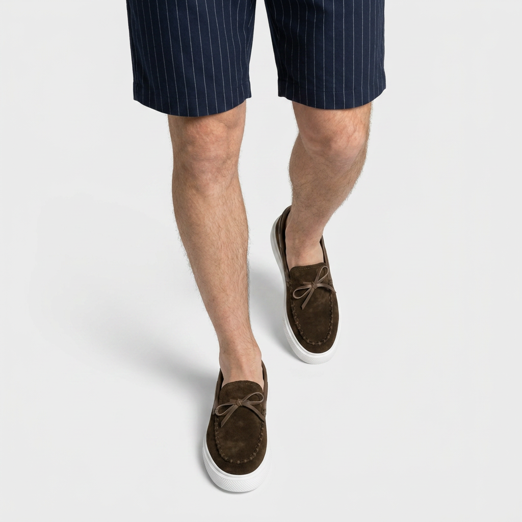 Suede Moccasin Loafer Bow Detail Platform Sole for Men