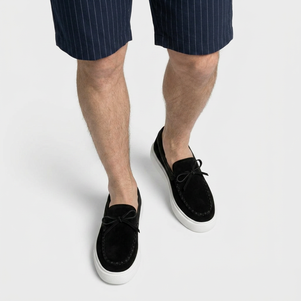 Suede Moccasin Loafer Bow Detail Platform Sole for Men