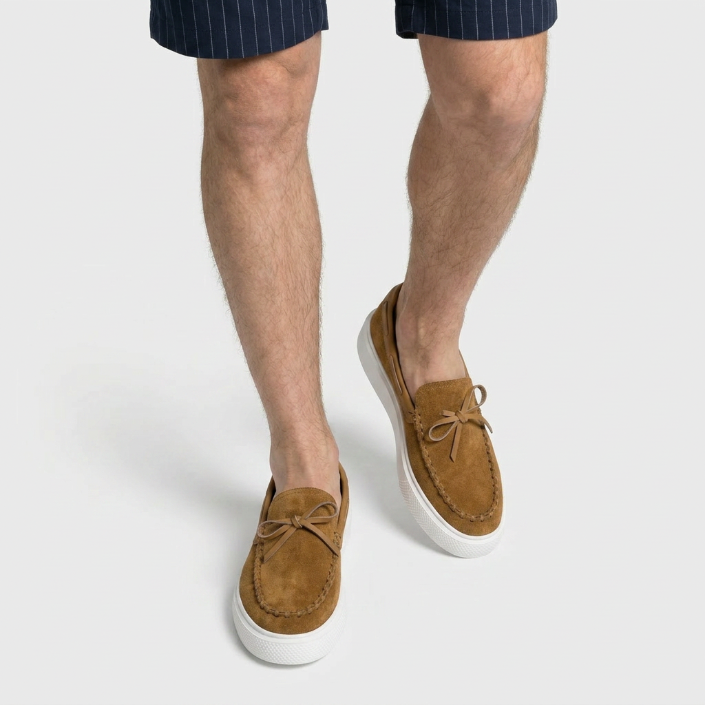 Men's Suede Moccasin Loafer Bow Detail Platform Sole