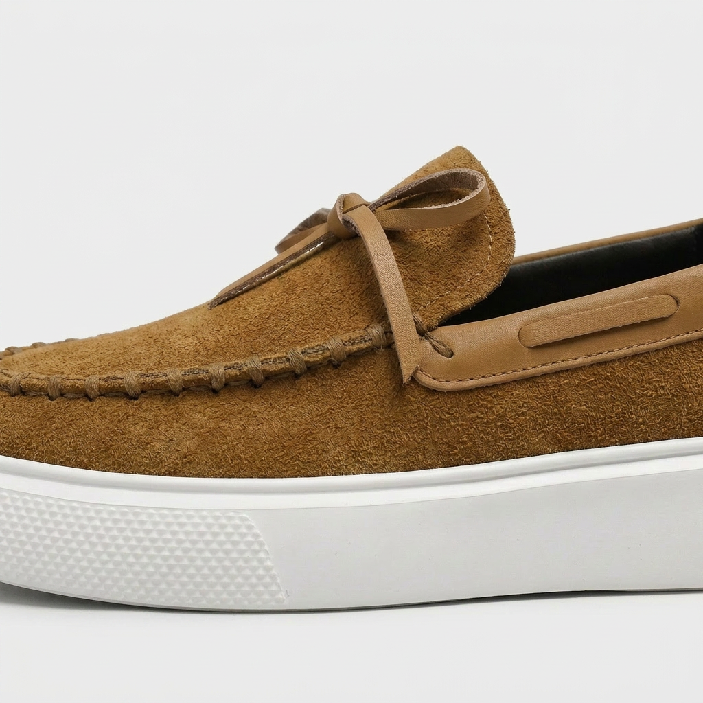 Men's Suede Moccasin Loafer Bow Detail Platform Sole