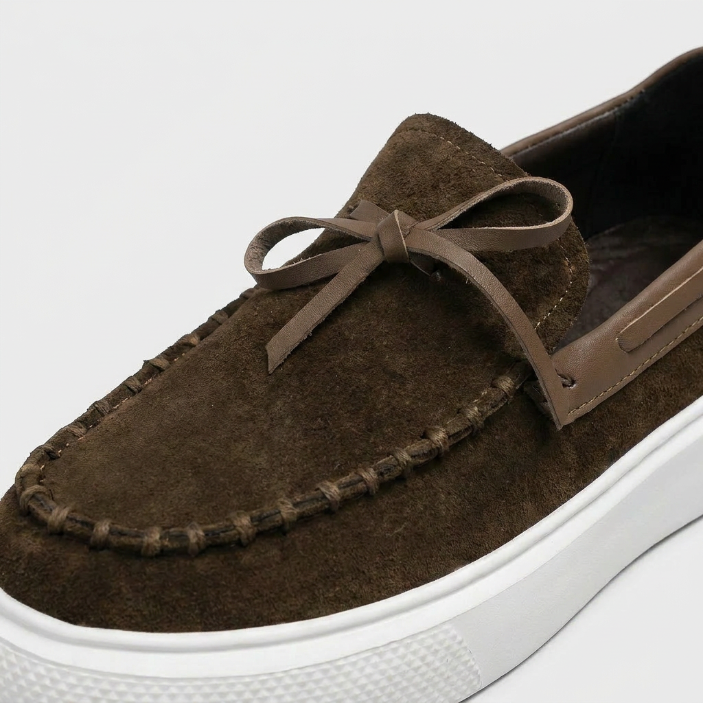 Suede Moccasin Loafer Bow Detail Platform Sole for Men