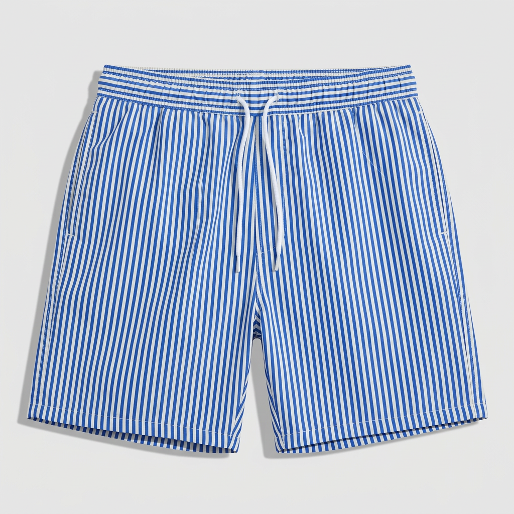 Striped Swim Shorts Elastic Waist Drawcord for Men