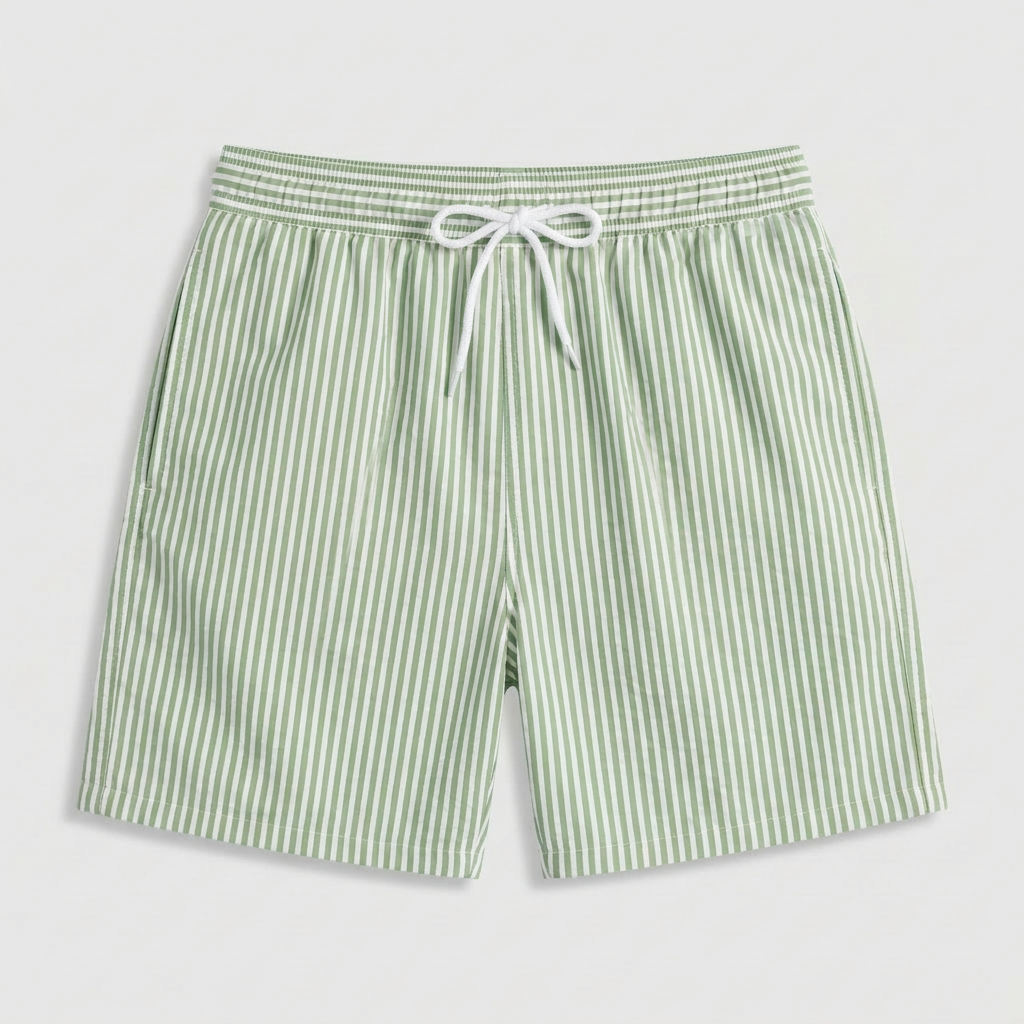 Striped Swim Shorts Elastic Waist Drawcord for Men