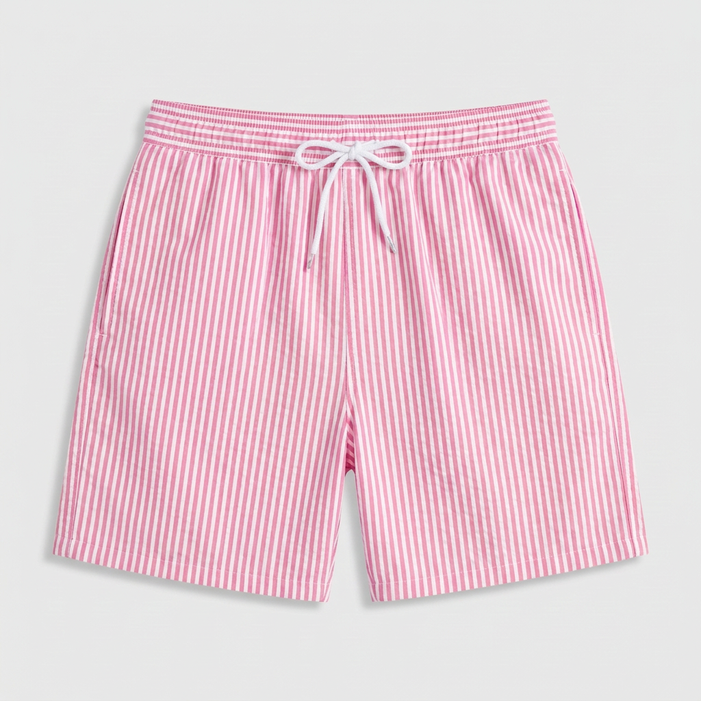 Striped Swim Shorts Elastic Waist Drawcord for Men