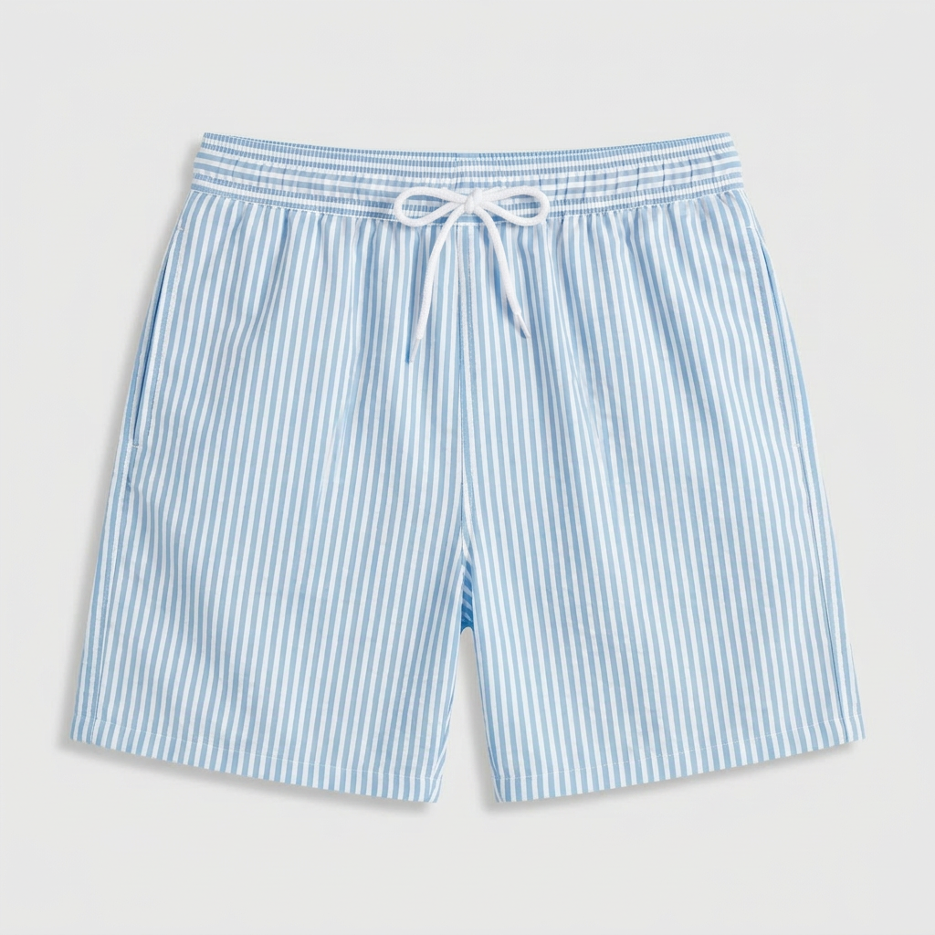 Striped Swim Shorts Elastic Waist Drawcord for Men