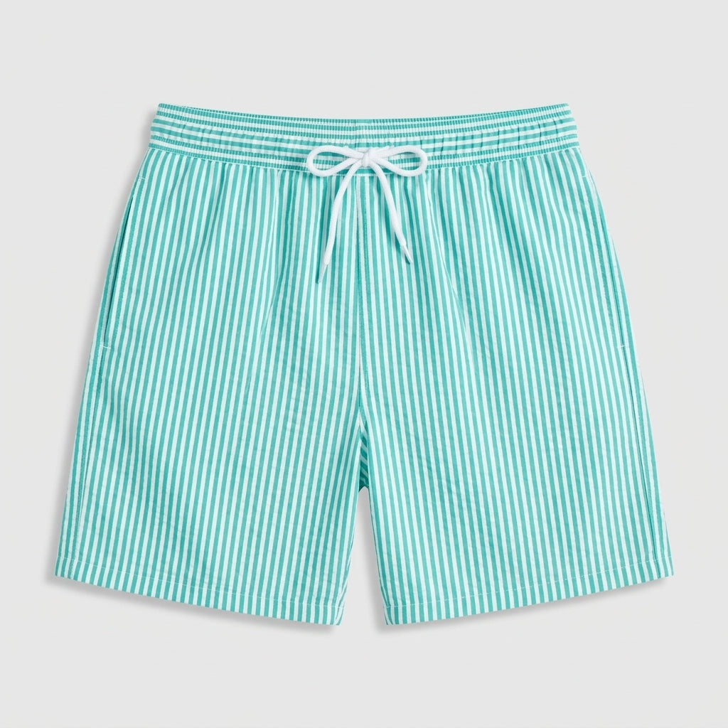Striped Swim Shorts Elastic Waist Drawcord for Men
