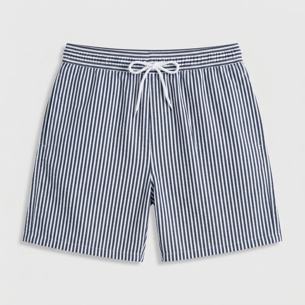 Striped Swim Shorts Elastic Waist Drawcord for Men