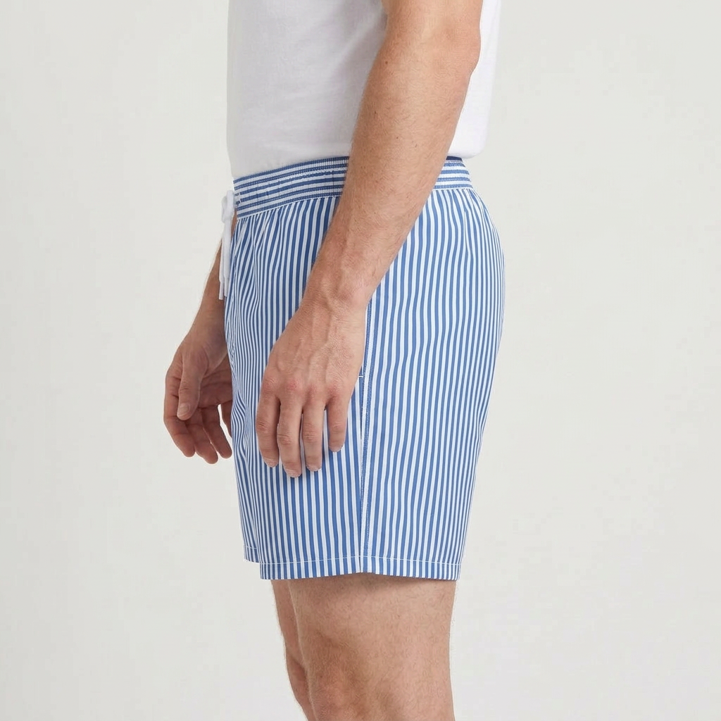 Striped Swim Shorts Elastic Waist Drawcord for Men