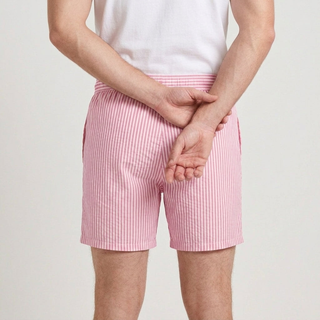 Striped Swim Shorts Elastic Waist Drawcord for Men