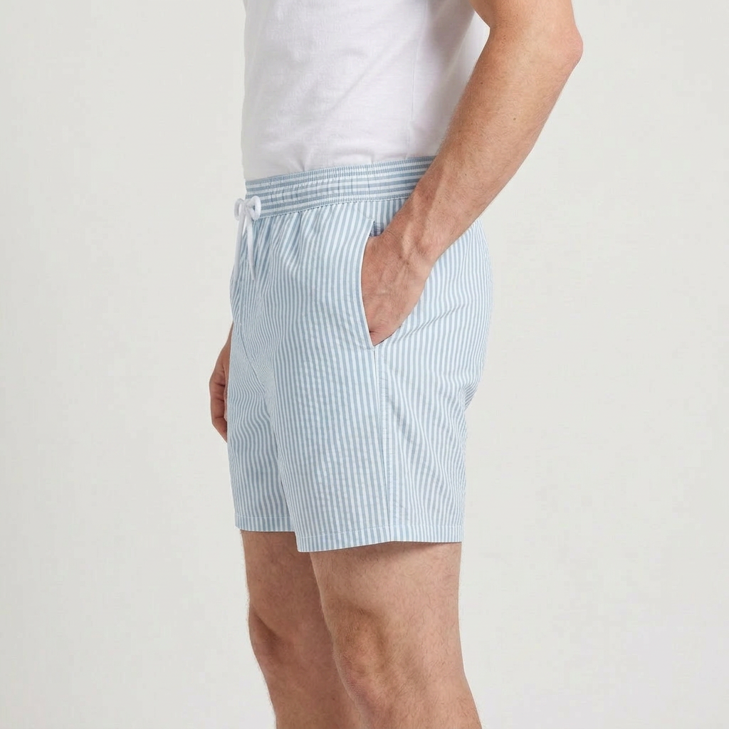 Striped Swim Shorts Elastic Waist Drawcord for Men