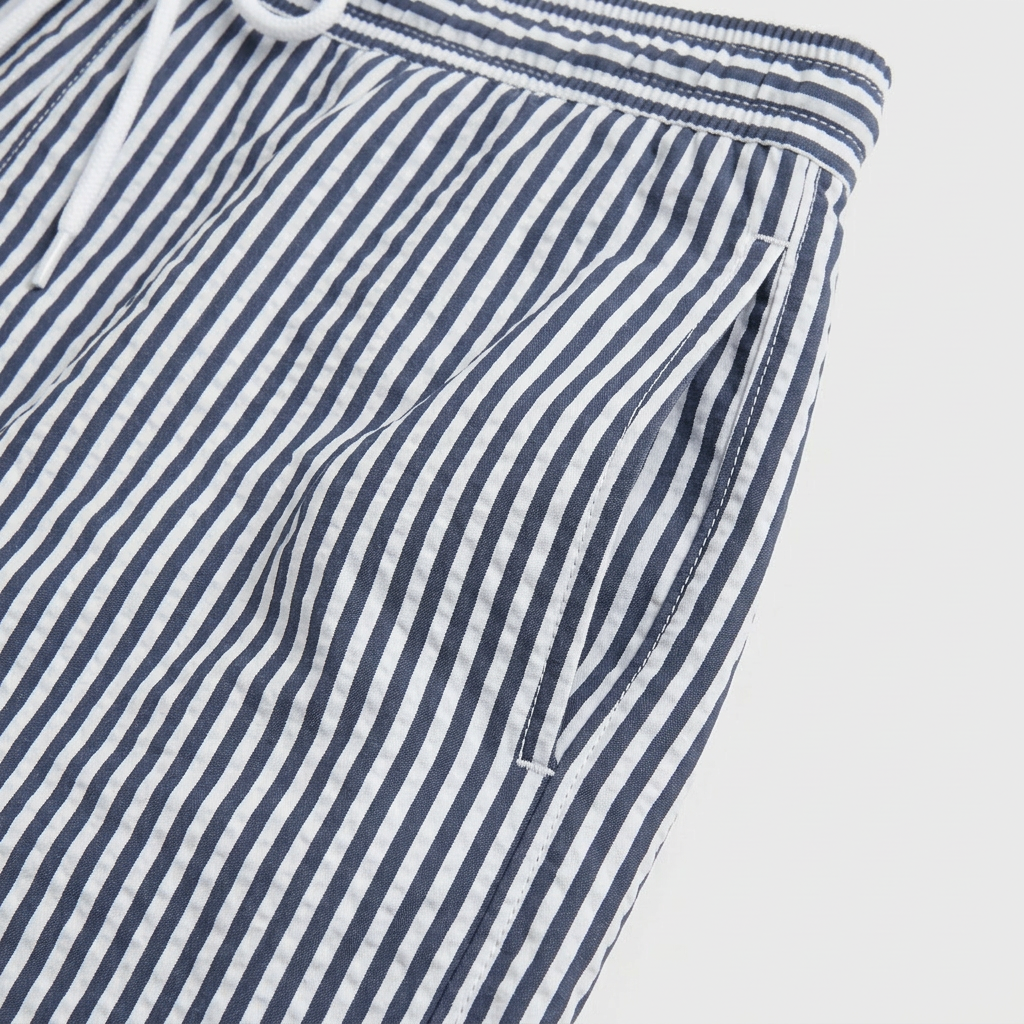 Striped Swim Shorts Elastic Waist Drawcord for Men