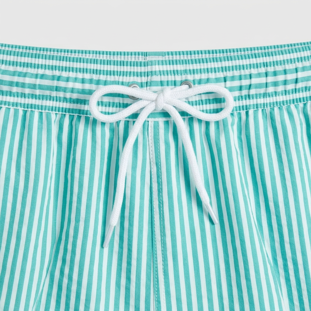 Striped Swim Shorts Elastic Waist Drawcord for Men