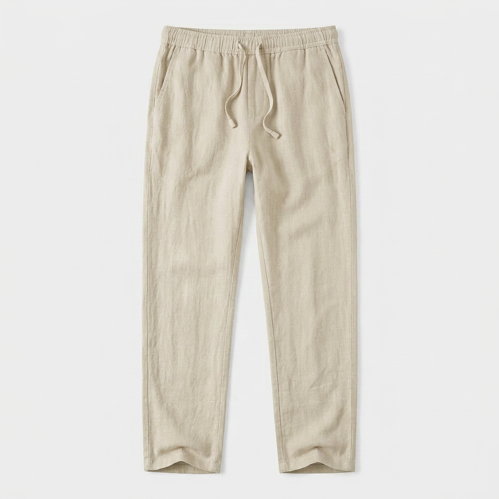 Men's Linen Drawstring Trousers Tapered Leg