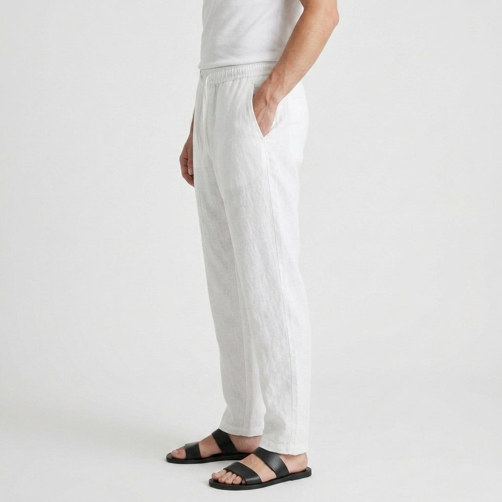 Linen Drawstring Trousers Tapered Leg for Men