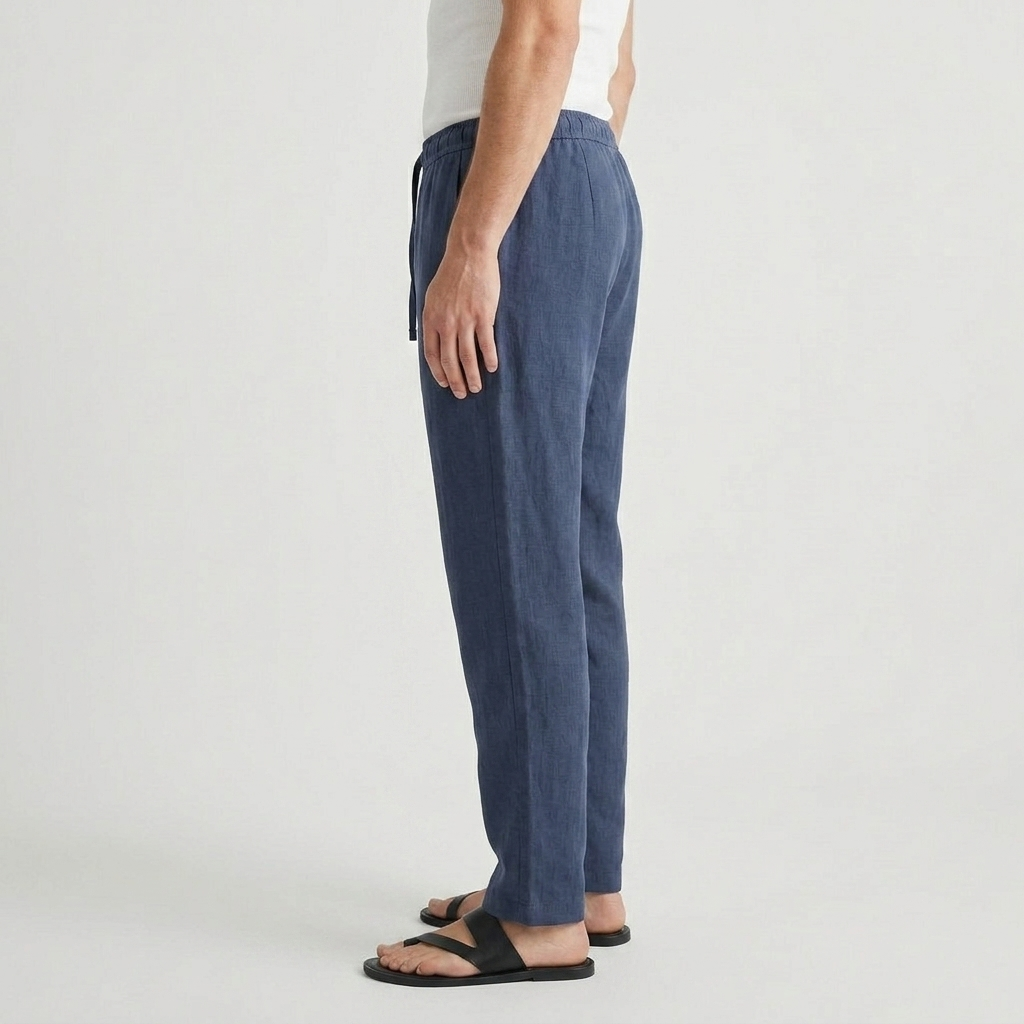 Men's Linen Drawstring Trousers Tapered Leg