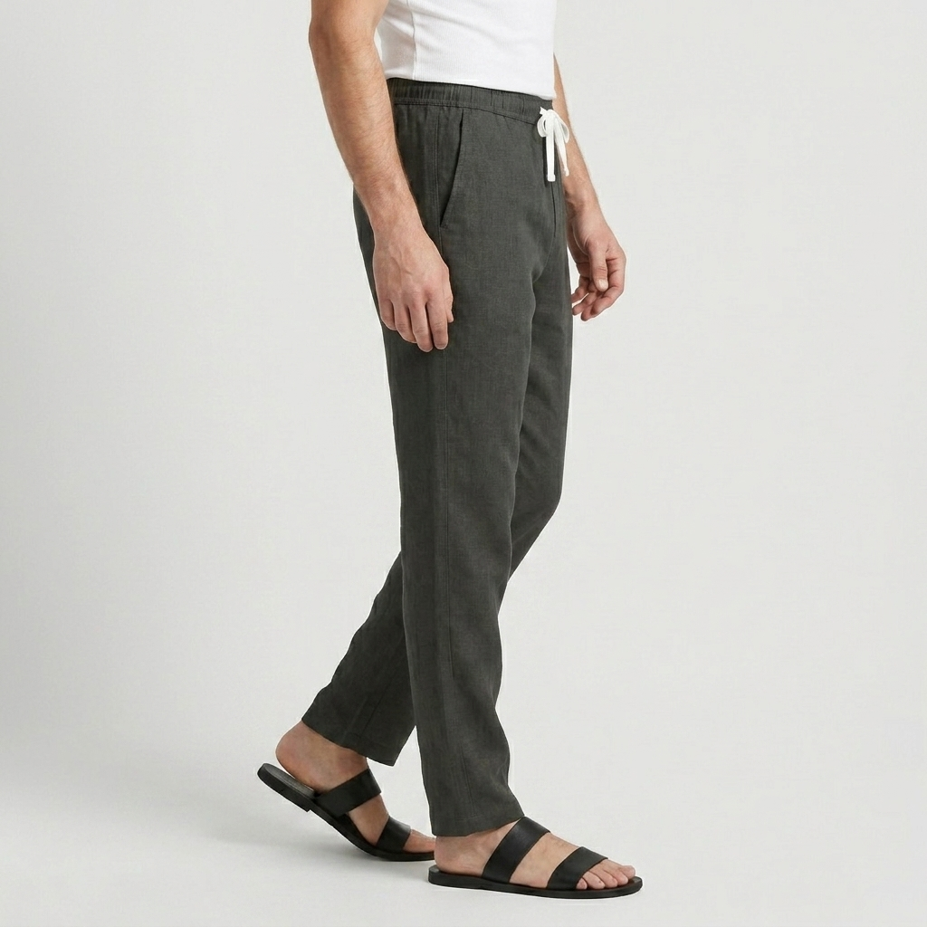 Men's Linen Drawstring Trousers Tapered Leg