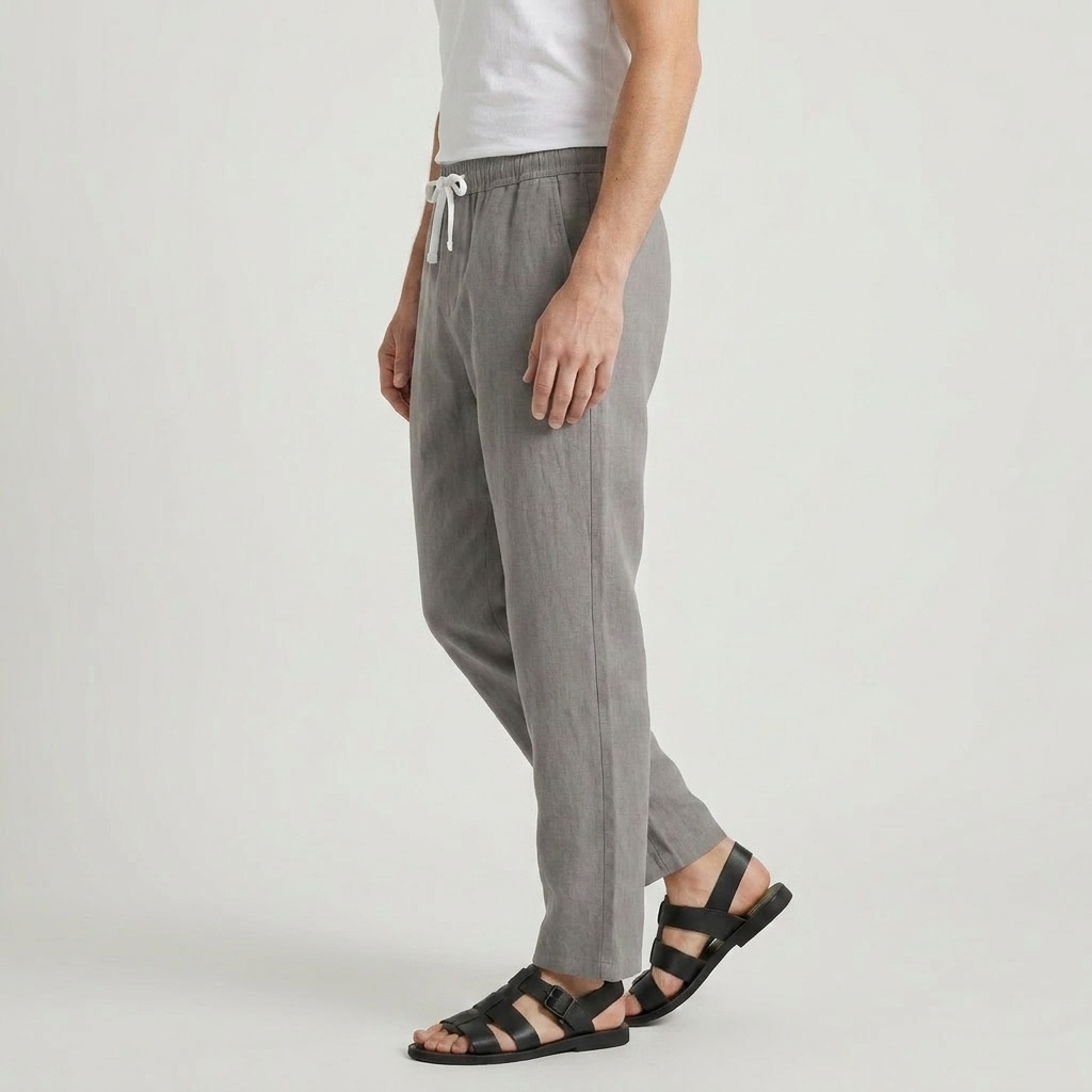 Men's Linen Drawstring Trousers Tapered Leg