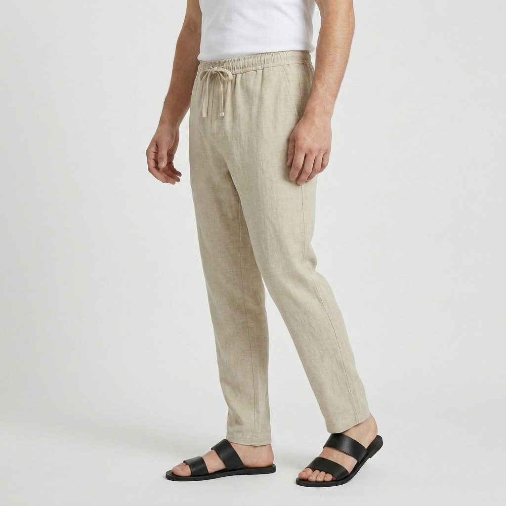 Men's Linen Drawstring Trousers Tapered Leg