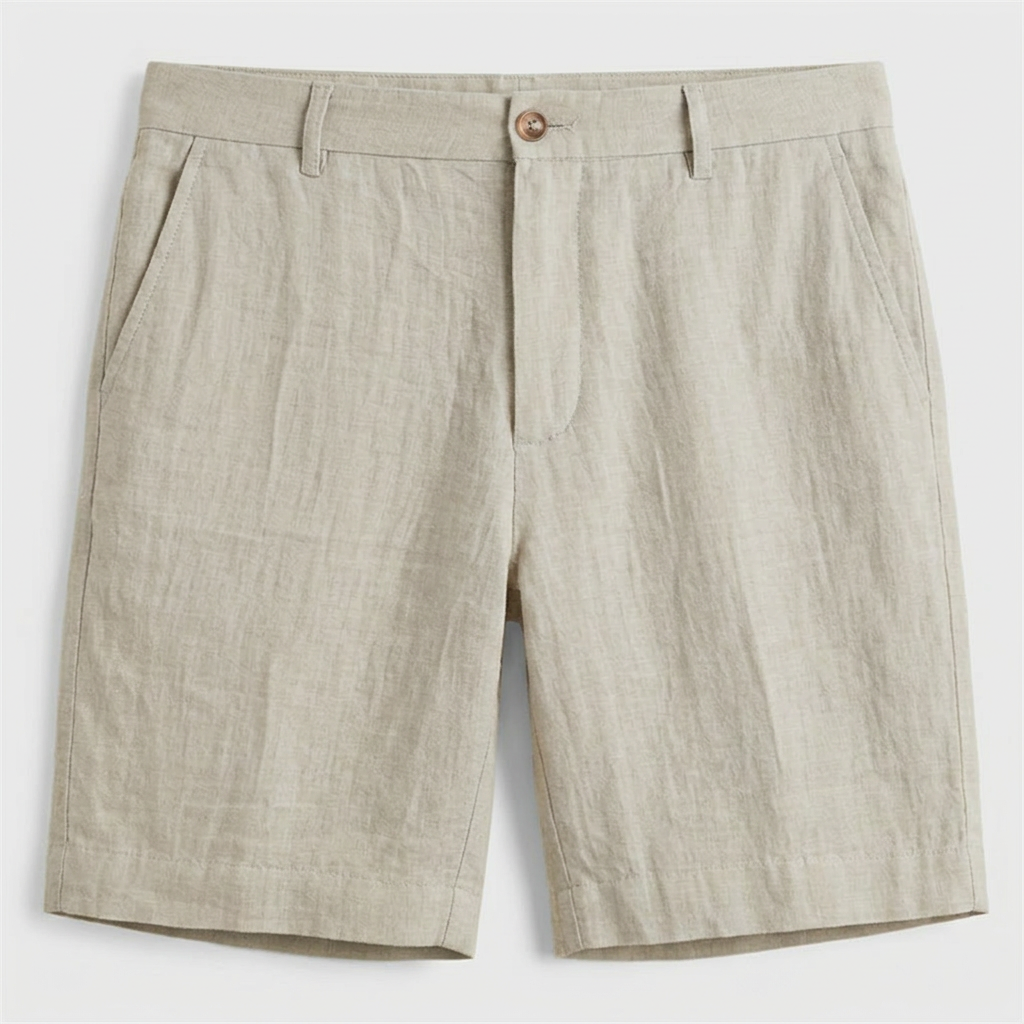 Men's Linen Chino Shorts Flat Front Button Closure