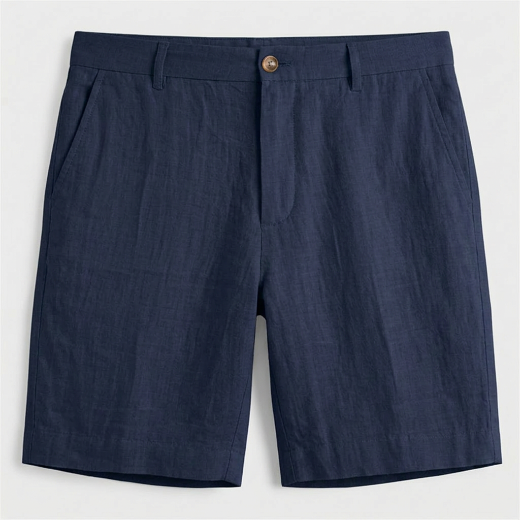 Men's Linen Chino Shorts Flat Front Button Closure