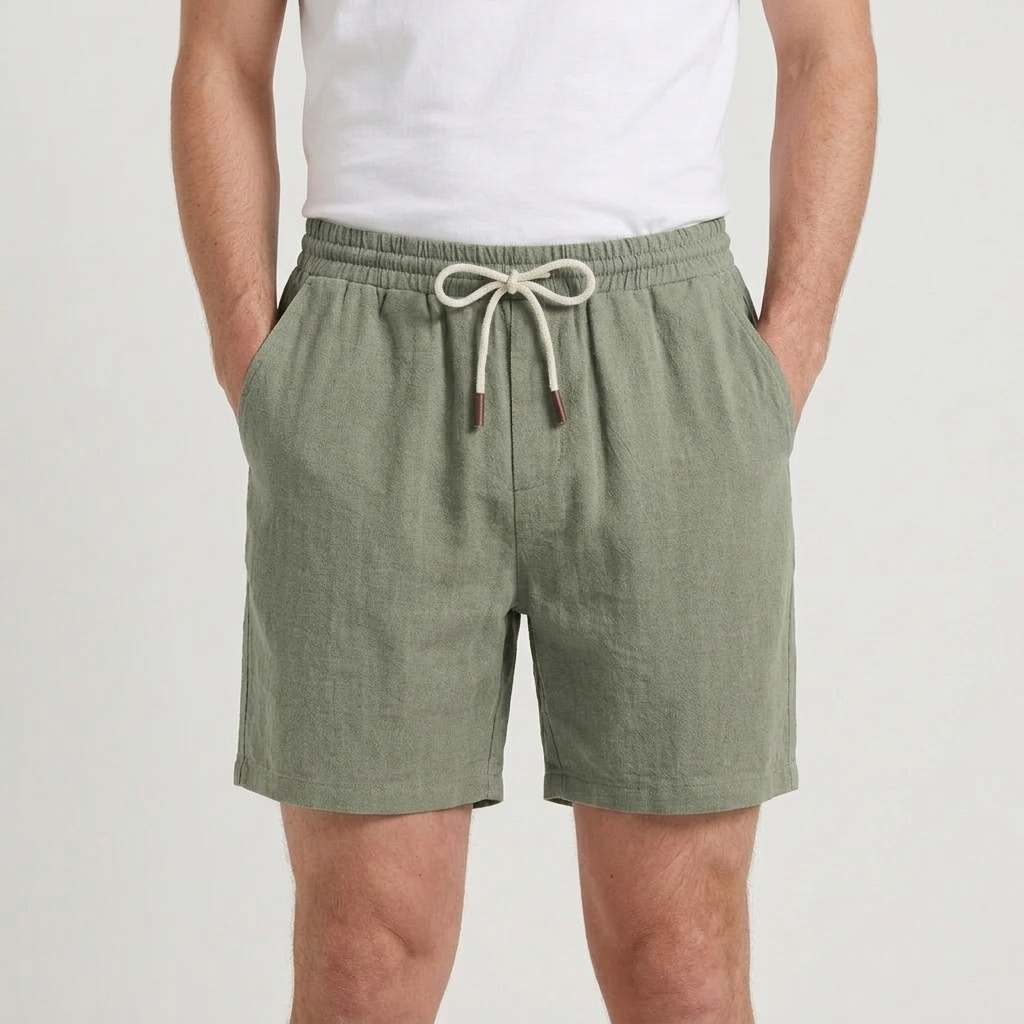 Linen Drawstring Shorts Elasticated Waist for Men