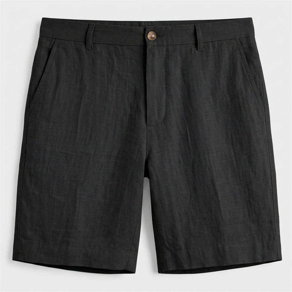 Linen Chino Shorts Flat Front Button Closure for Men