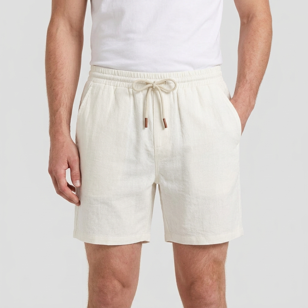 Linen Drawstring Shorts Elasticated Waist for Men