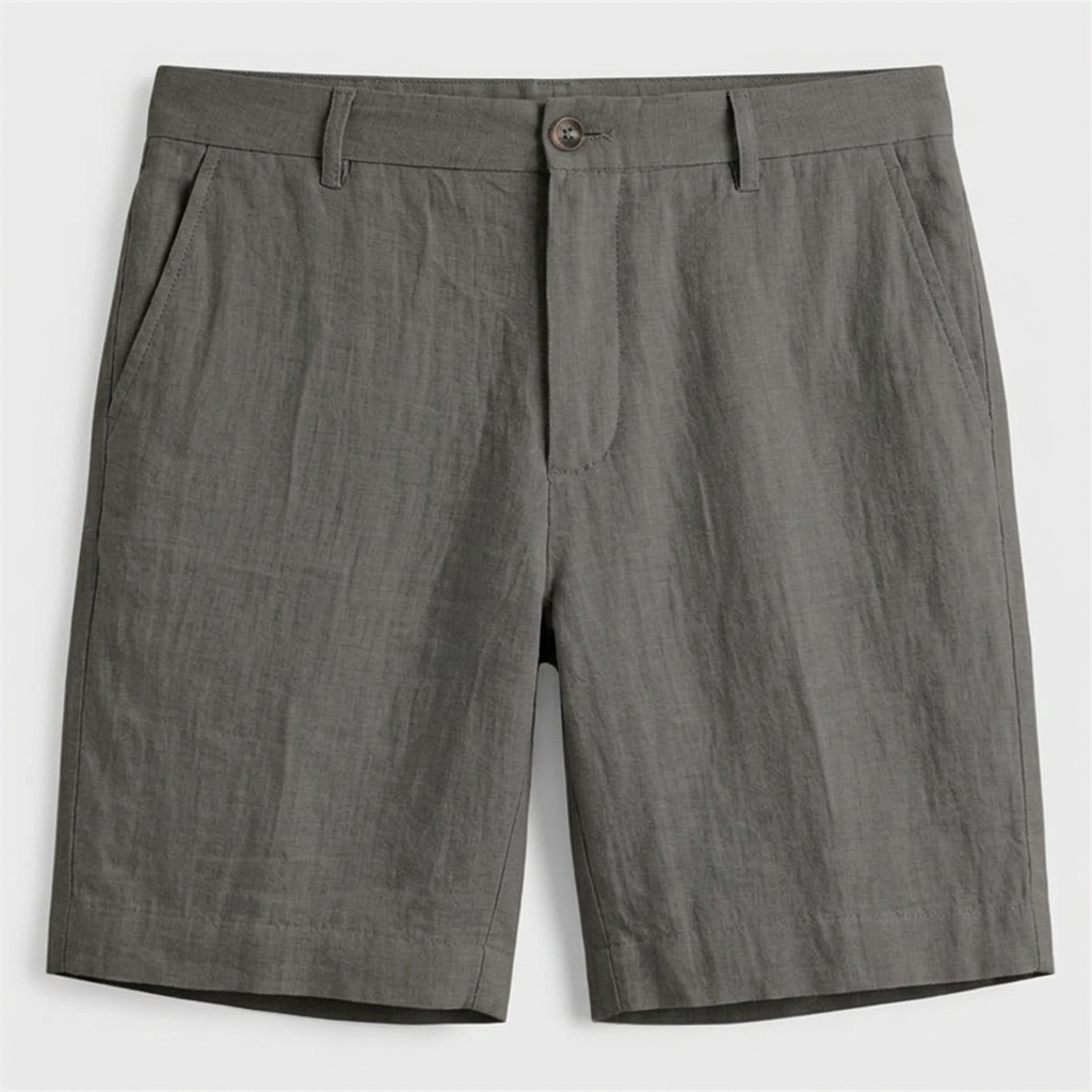 Men's Linen Chino Shorts Flat Front Button Closure