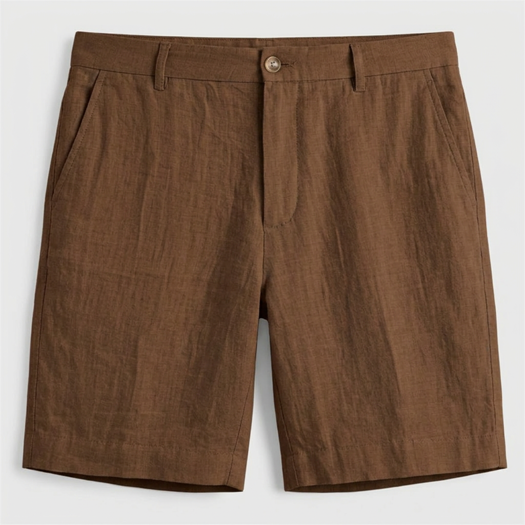 Men's Linen Chino Shorts Flat Front Button Closure