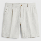 Linen Chino Shorts Flat Front Button Closure for Men