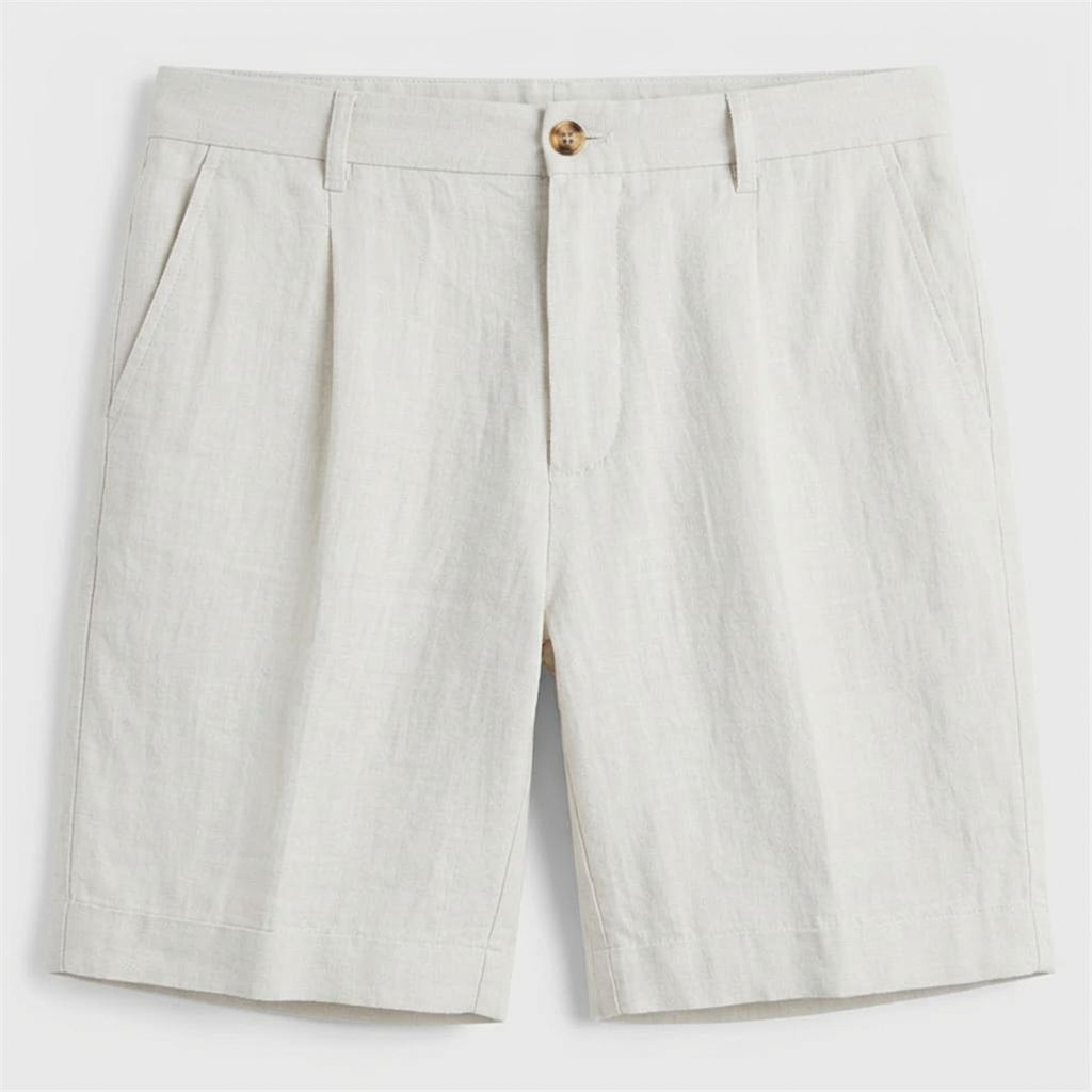 Men's Linen Chino Shorts Flat Front Button Closure