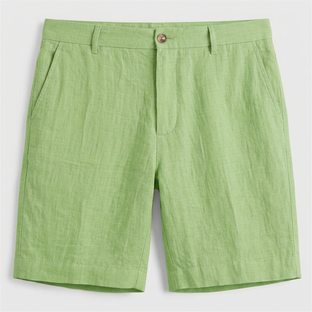 Men's Linen Chino Shorts Flat Front Button Closure
