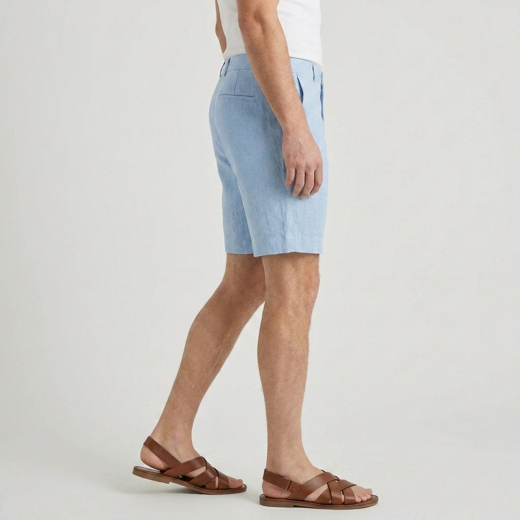 Linen Chino Shorts Flat Front Button Closure for Men