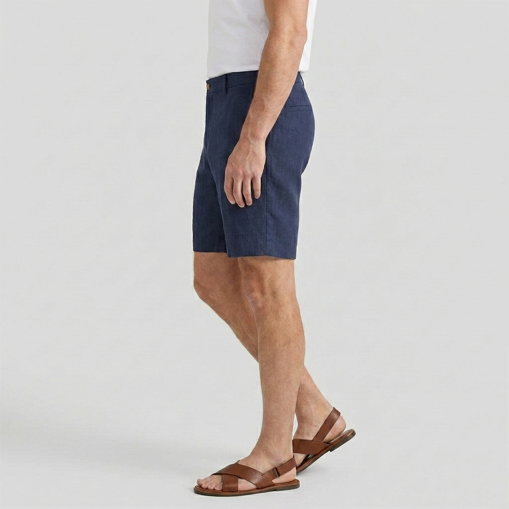 Men's Linen Chino Shorts Flat Front Button Closure