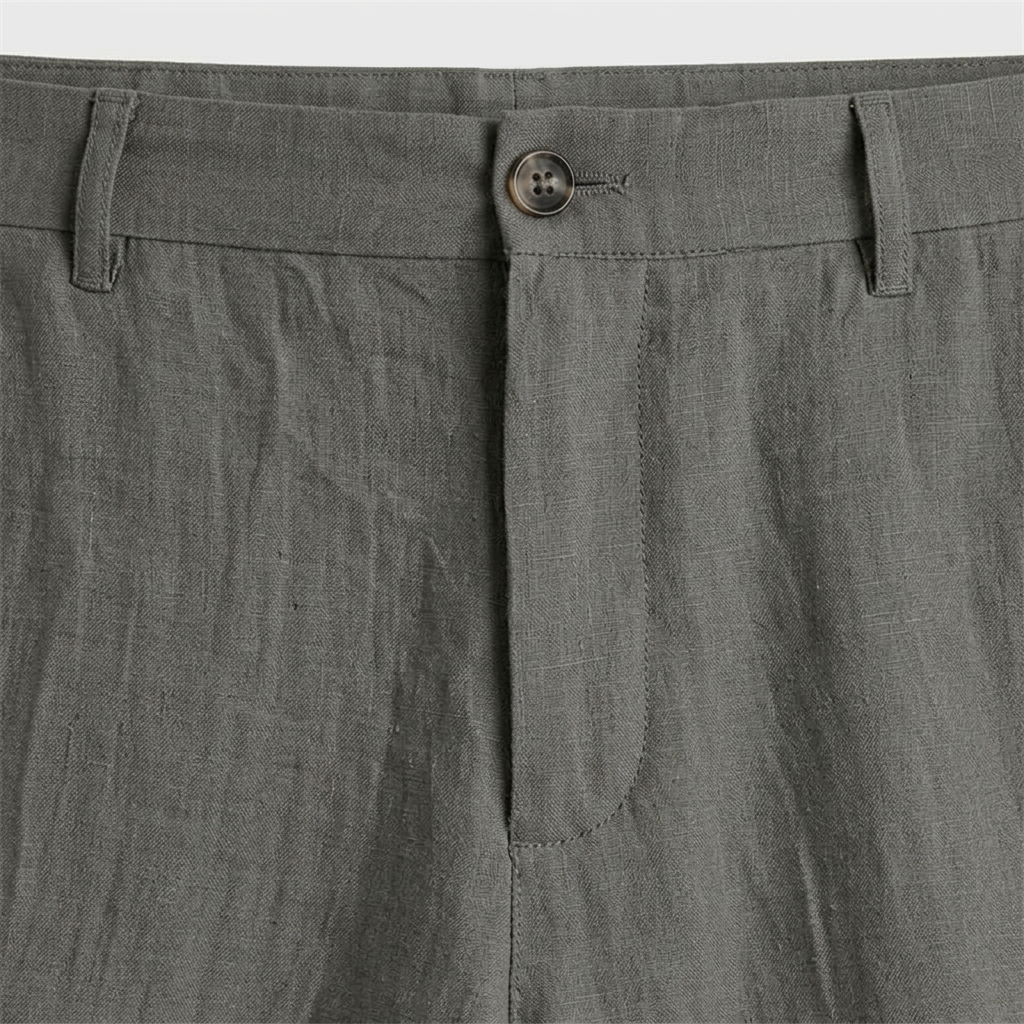 Men's Linen Chino Shorts Flat Front Button Closure