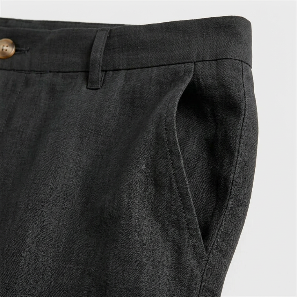Linen Chino Shorts Flat Front Button Closure for Men