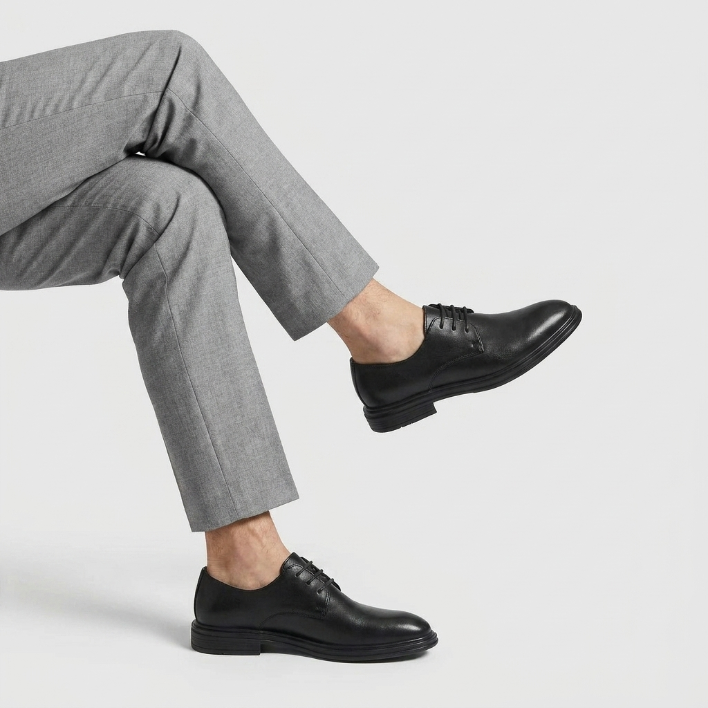 Men's Plain Toe Derby Lace-Up Leather Dress Shoe