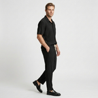 Pleated Matching Set Camp Collar Shirt Trousers for Men
