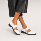 Women's Leather Mary Jane Flats with Buckle Strap